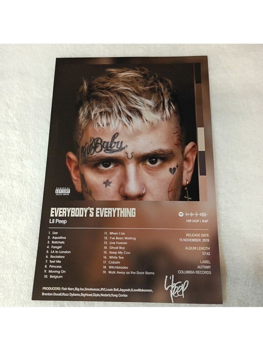 ๐ Free W/Purchase Lil Peep Everybody's Everything Album Thick Cardstock Poster